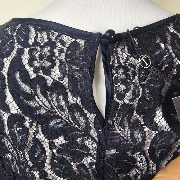 Talbots Sheer Lace Overlay Top 10 Black/Teal Short Sleeve Scalloped Whimsigoth - Picture 6 of 11
